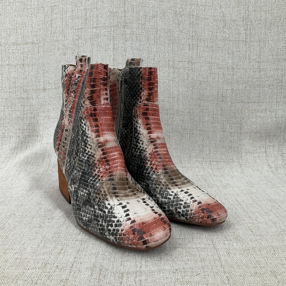 Korks Snakeskin Ankle Boots Women 7.5 Red‎ Black Cream Leather Western Boho